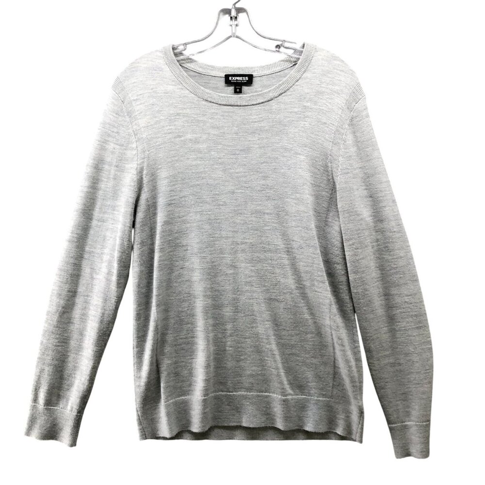 Express Merino Wool Blend Sweater‎ Mens M Light Gray Crewneck Stretch